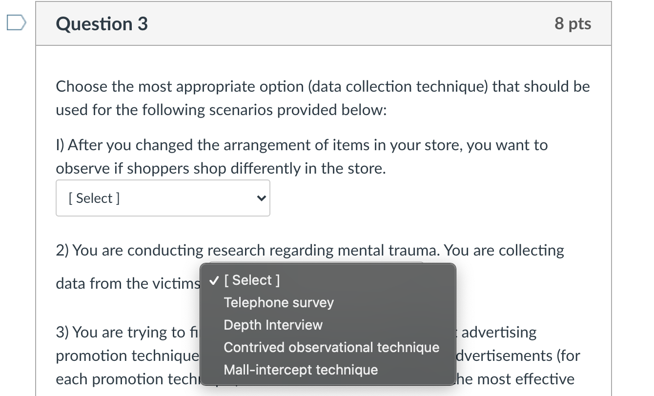 Solved Question 3 8 pts Choose the most appropriate option | Chegg.com