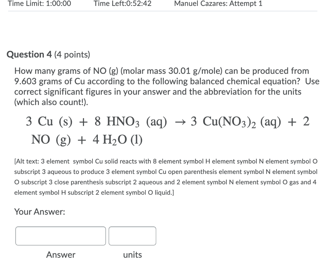 Solved Time Limit: 1:00:00 Time Left:0:52:42 Manuel Cazares: | Chegg.com