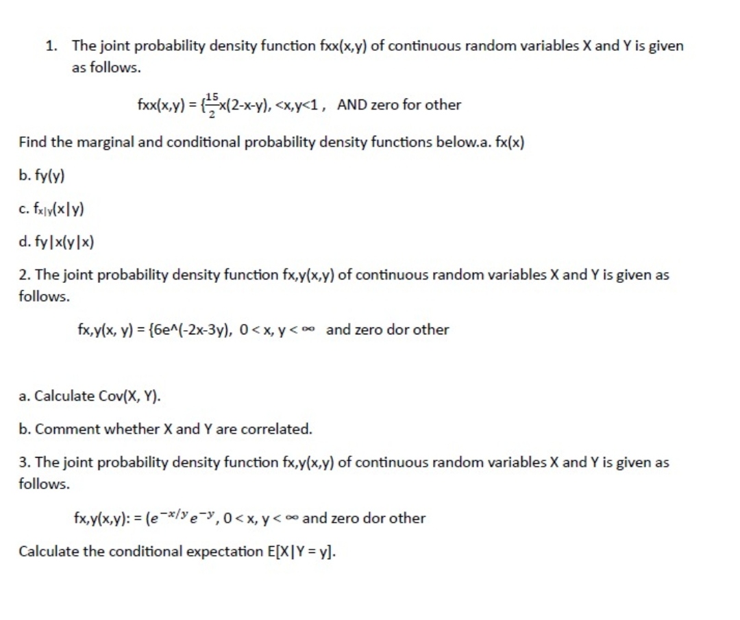 Solved 1. The joint probability density function fxx(x,y) of | Chegg.com