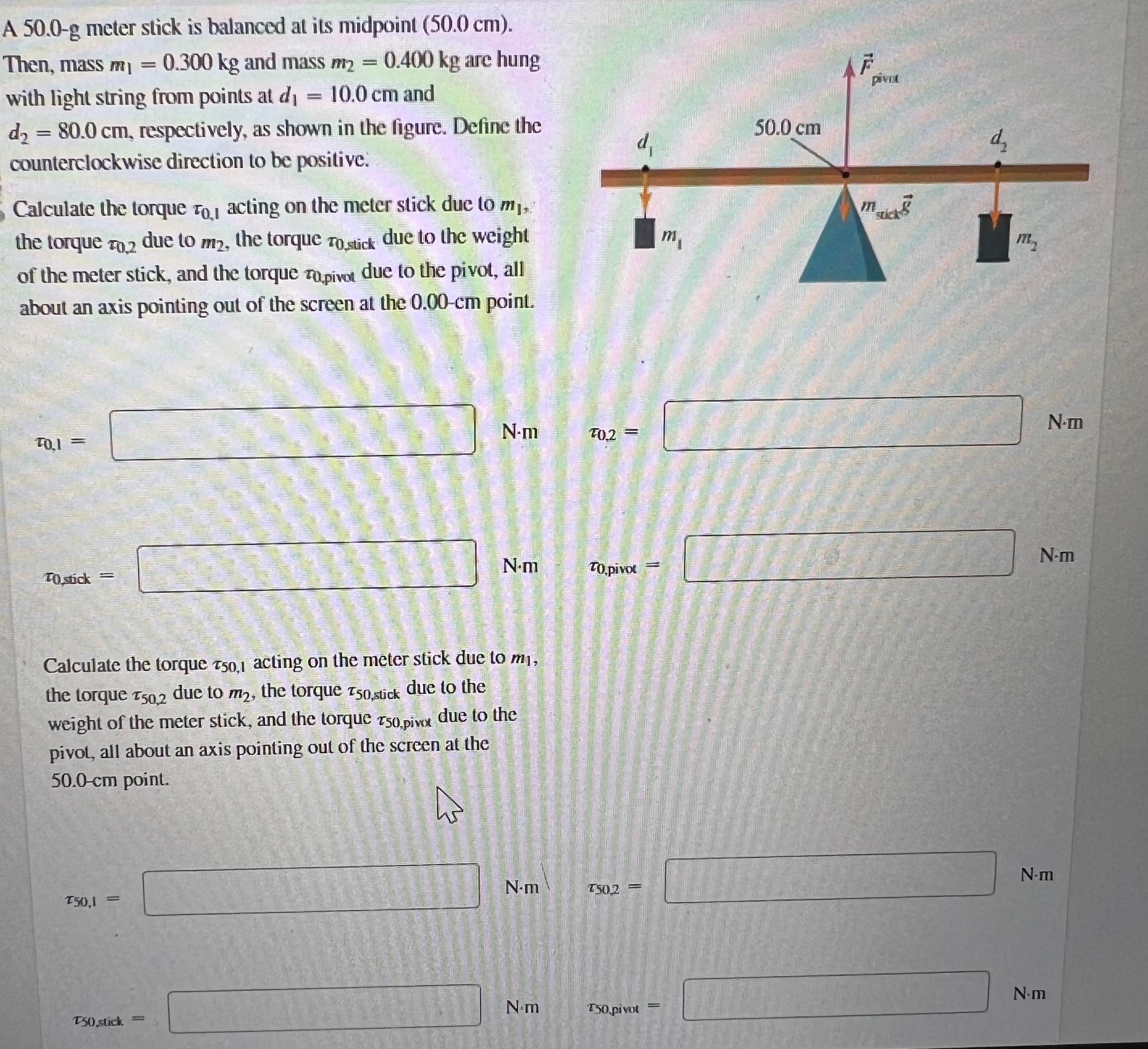 Solved A 50.0g meter stick is balanced at its midpoint (