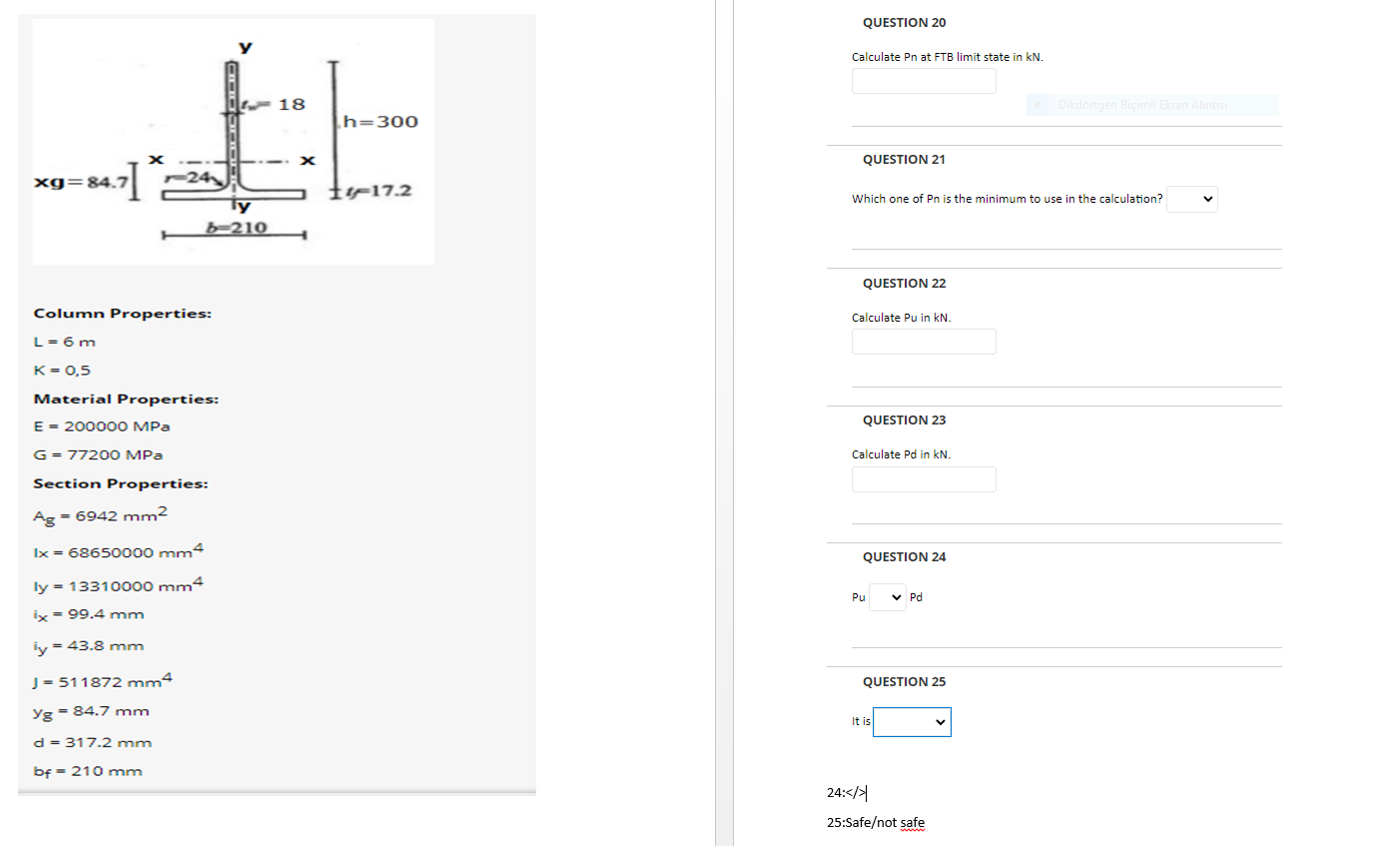 Solved A compression member has T section properties which | Chegg.com