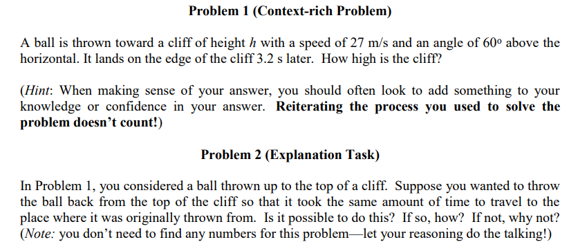 Solved Problem 1 (Context-rich Problem) A Ball Is Thrown | Chegg.com