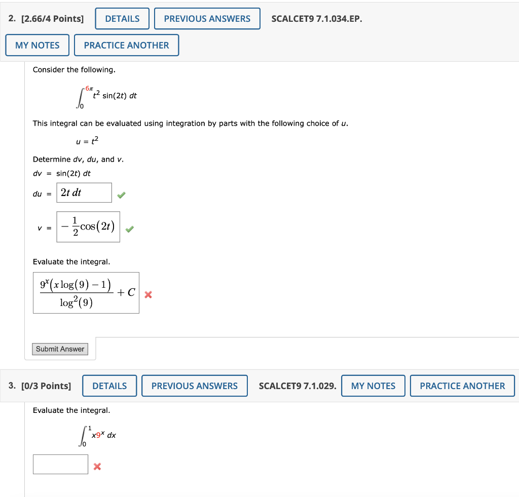 Solved 2. [2.6614 Points] DETAILS PREVIOUS ANSWERS SCALCET9 | Chegg.com