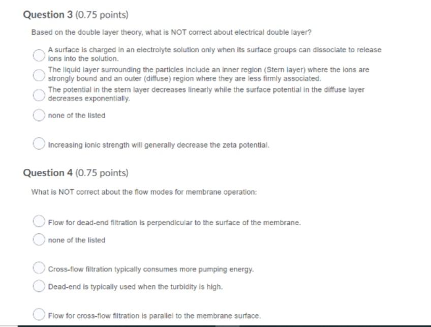 Solved Question 3 (0.75 points) Based on the double layer