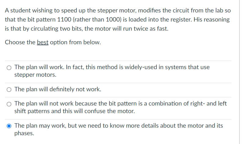 Solved A student wishing to speed up the stepper motor, | Chegg.com