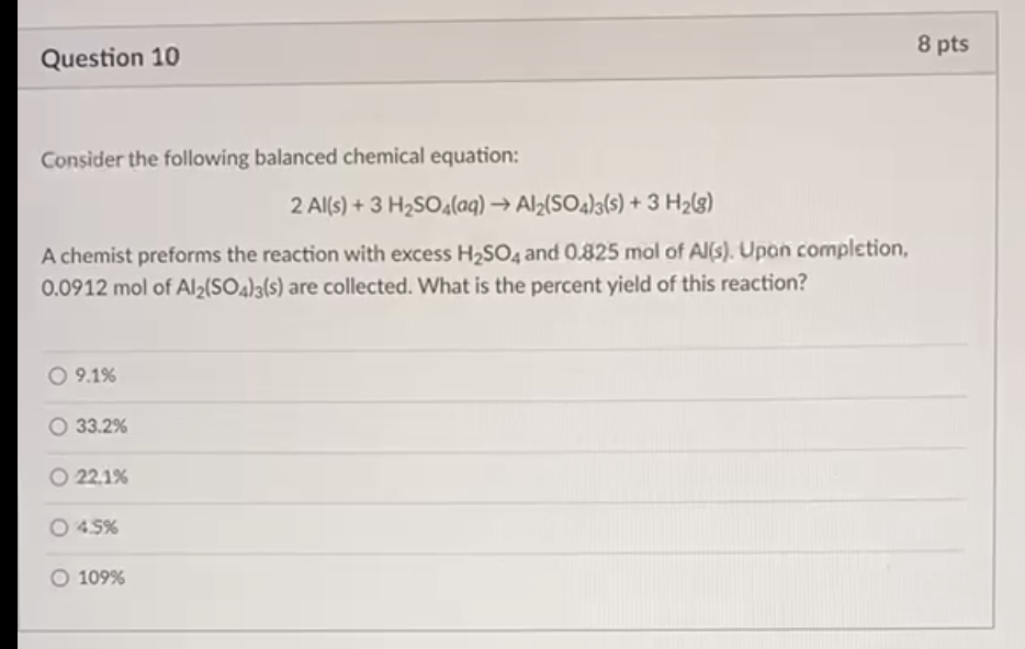 Solved 8 pts Question 10 Consider the following balanced | Chegg.com