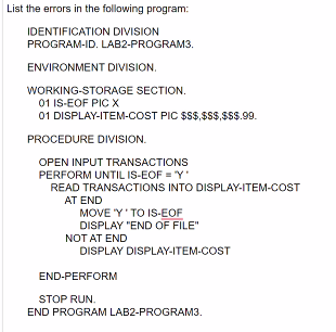 List the errors in the following program: | Chegg.com
