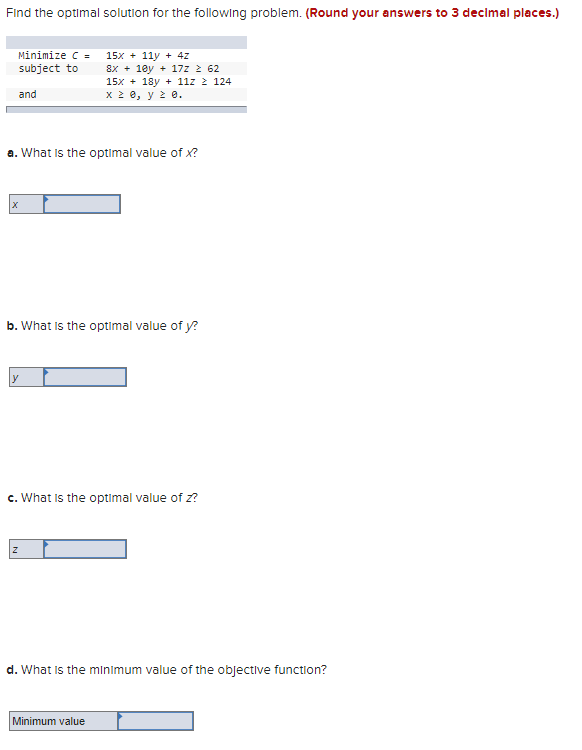 Solved Find the optimal solution for the following problem. | Chegg.com
