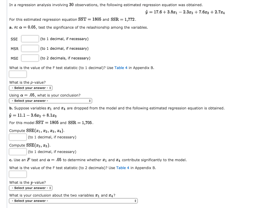 Solved In A Regression Analysis Involving 30 Observations 5366