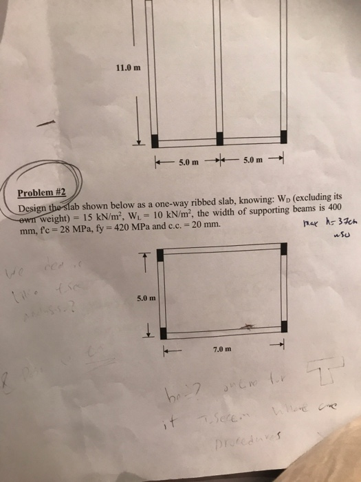 Solved 11.0 m 5.0 m- 4__ 5.0 m Problem #2 Design the slab | Chegg.com