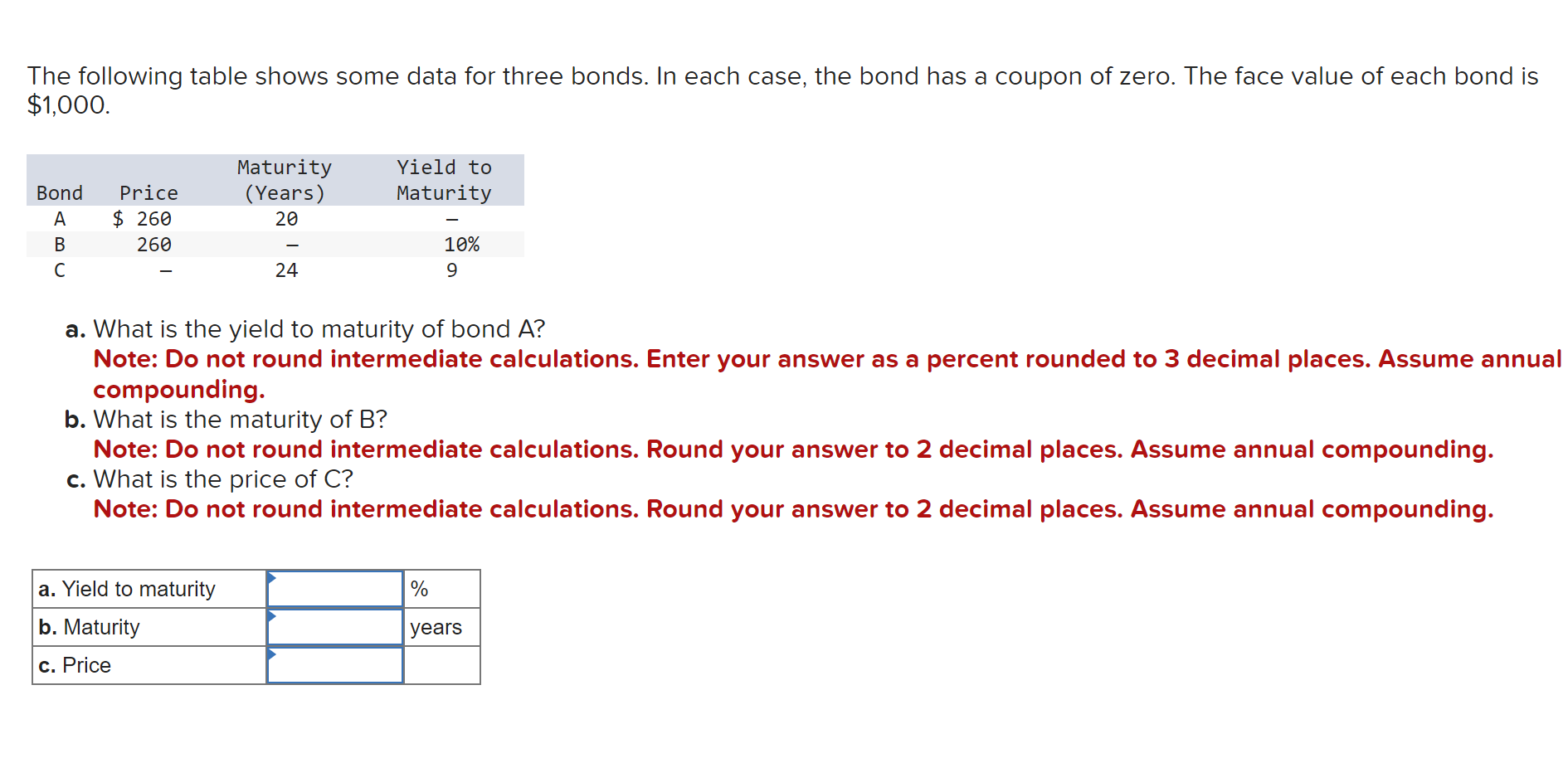 Solved The following table shows some data for three bonds. | Chegg.com