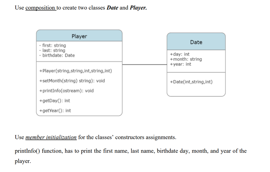 Solved Use composition to create two classes Date and | Chegg.com