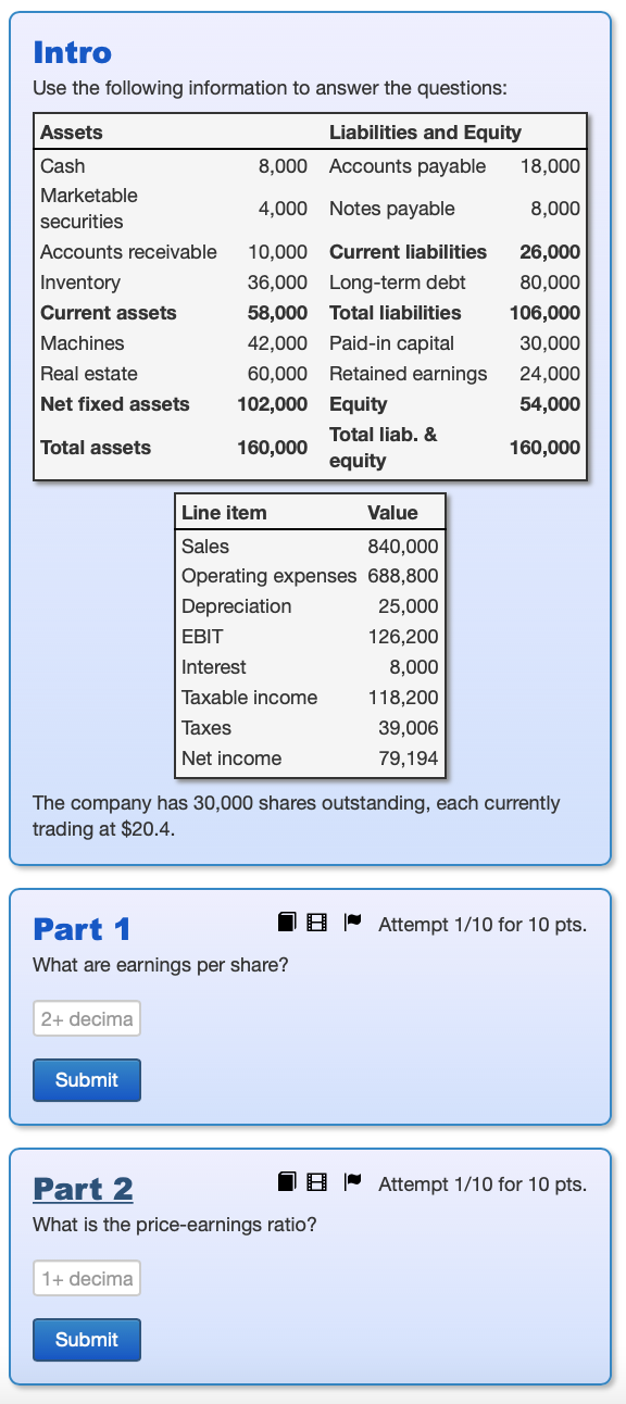 Solved Intro Use the following information to answer the | Chegg.com