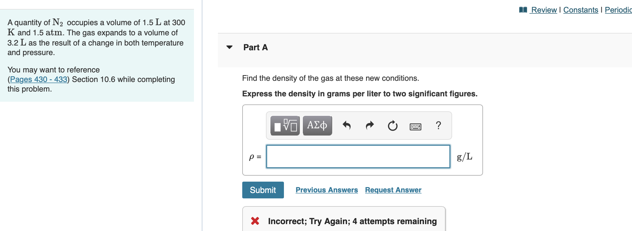 Solved A Review Constants | Periodic A quantity of N2 | Chegg.com