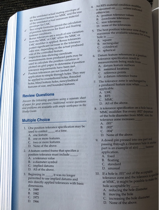 Solved 4. An RFS material condition modifier is assumed on | Chegg.com