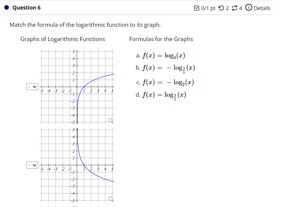 Solved Match the formula of the logarithmic function to its | Chegg.com