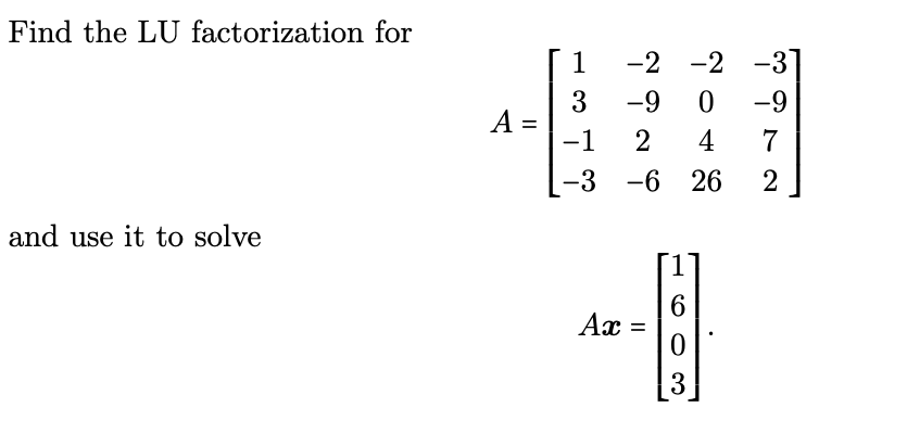 Find The Lu Factorization For ſi 3 A 1 1 1 3