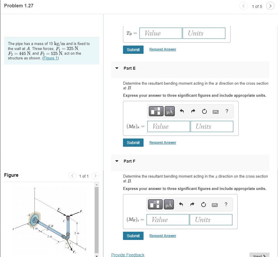 Solved The pipe has a mass of 10 kg/m and is fixed to × | Chegg.com