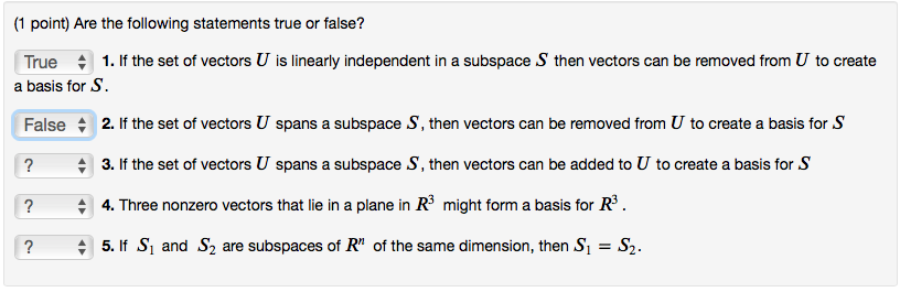 Solved (1 point) Are the following statements true or false? | Chegg.com