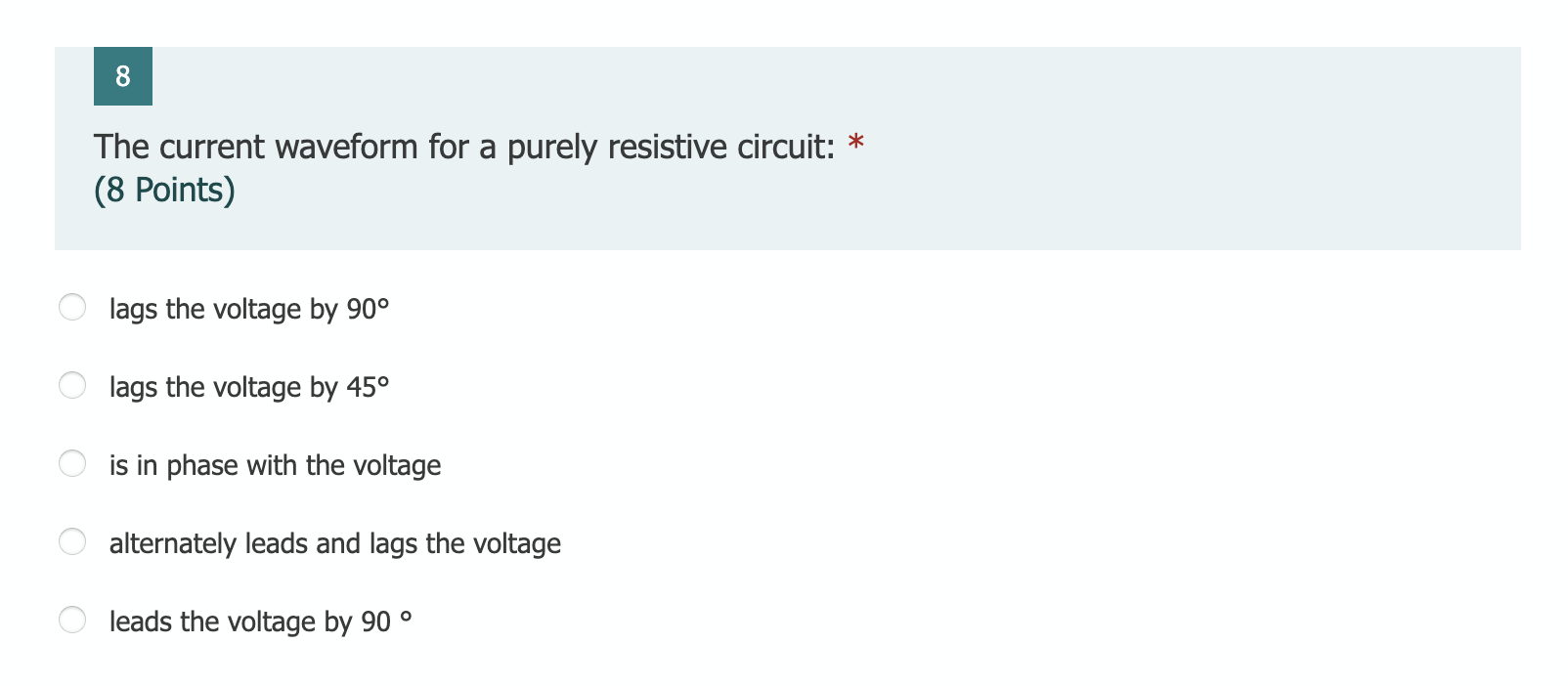 Solved 8 The current waveform for a purely resistive
