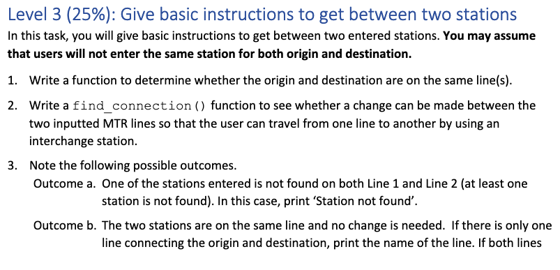 Solved Level 3 (25%): Give basic instructions to get between | Chegg.com