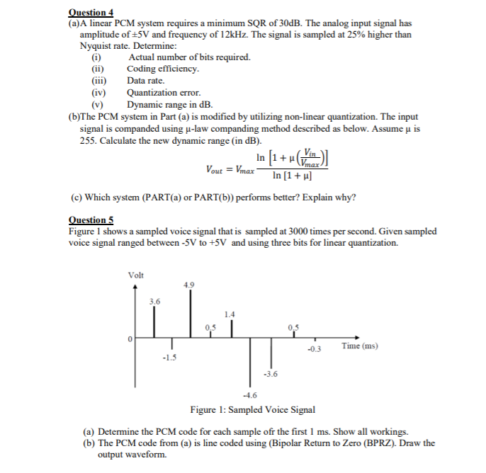 Question 4 (a) A linear PCM system requires a minimum | Chegg.com