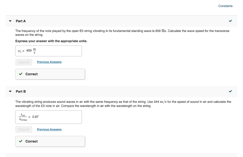 Solved Constants Part A The frequency of the note played by | Chegg.com