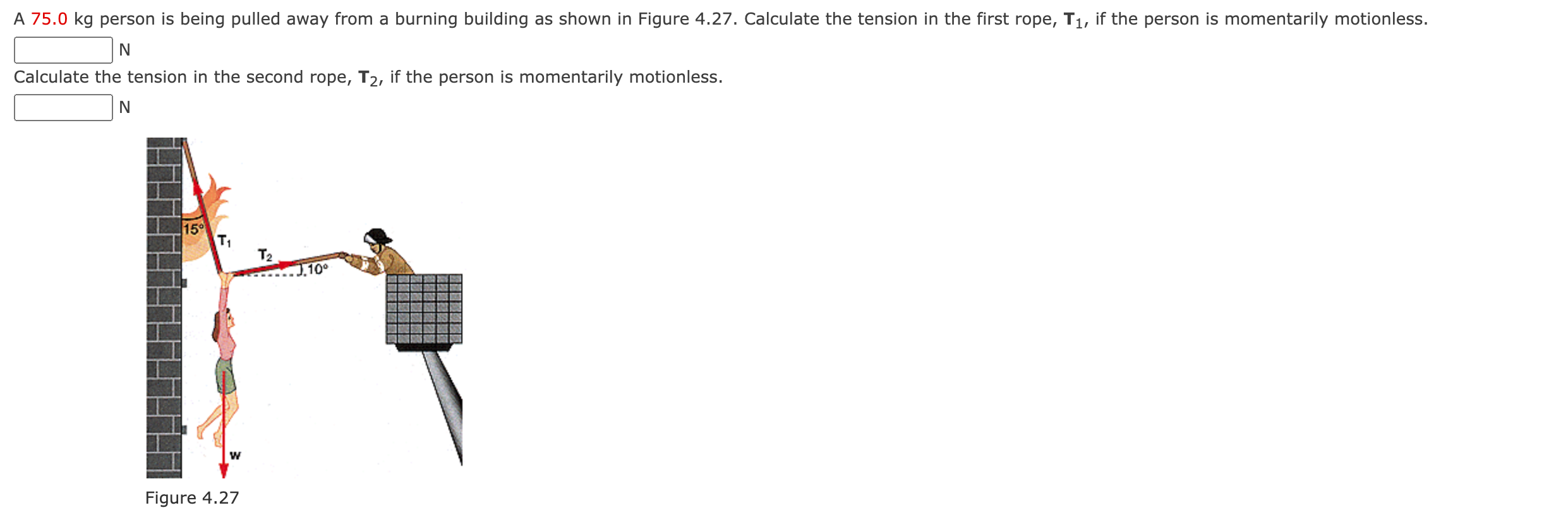 Solved N Calculate the tension in the second rope, T2, if | Chegg.com