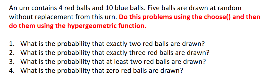 Solved An urn contains 4 red balls and 10 blue balls. Five | Chegg.com