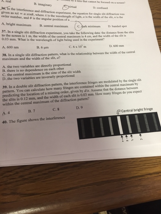 Solved In the interference and diffraction experiment, the | Chegg.com
