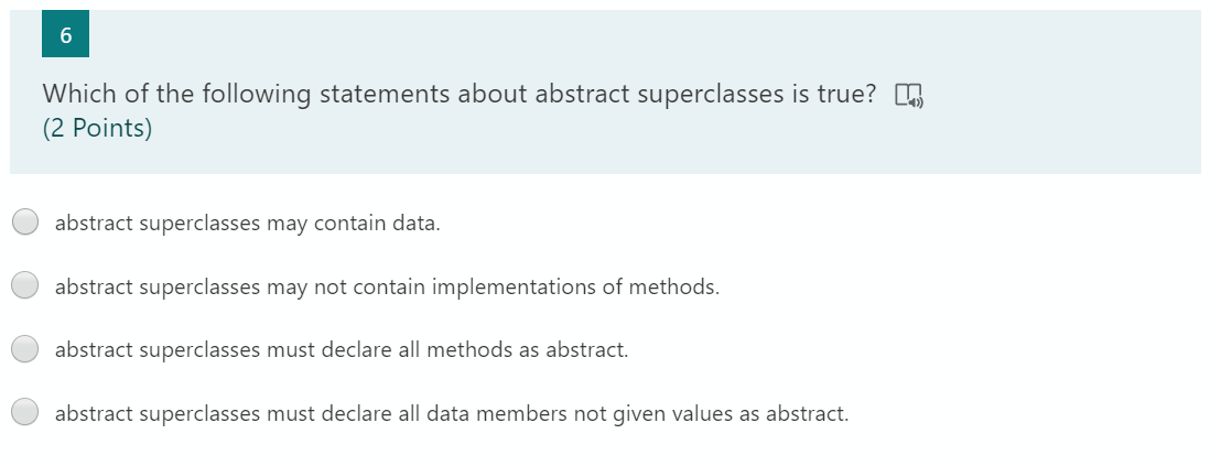 Solved 6 Which Of The Following Statements About Abstract | Chegg.com