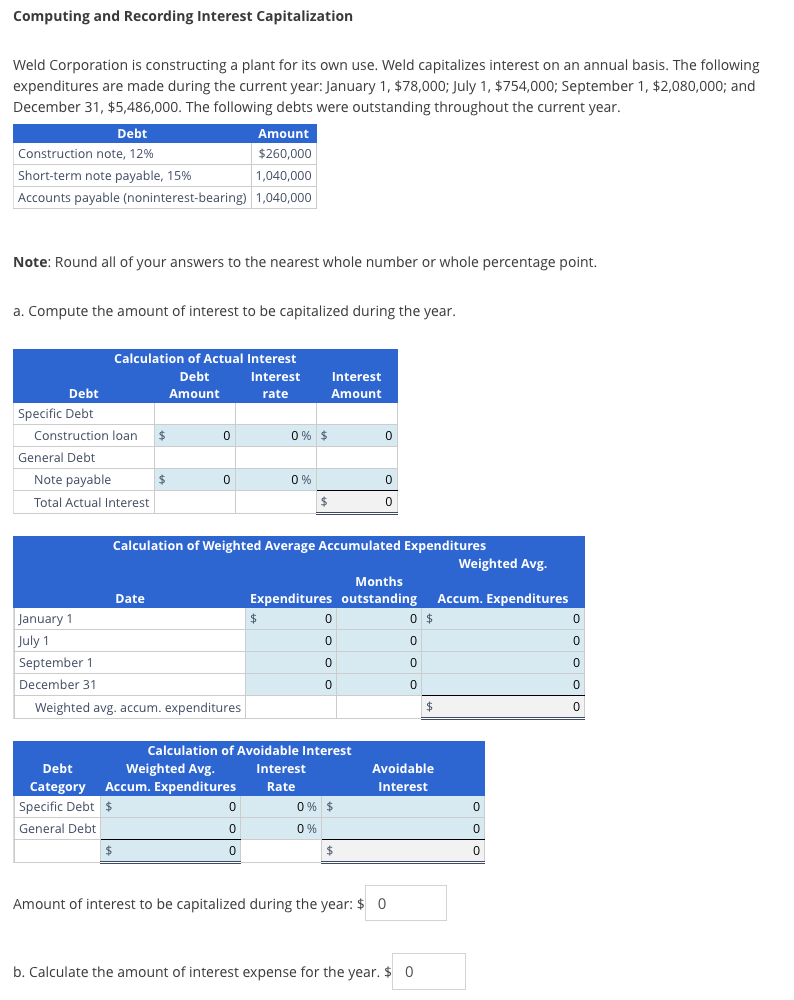 Solved Computing And Recording Interest CapitalizationWeld | Chegg.com