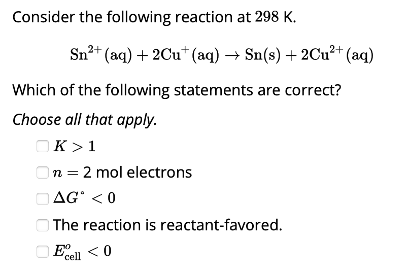 Solved Consider The Following Reaction At 298 K. | Chegg.com