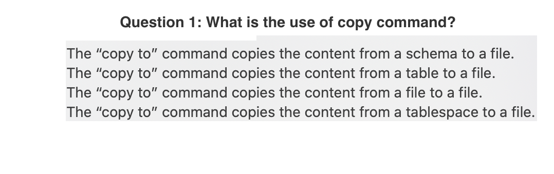 Solved Question 1: What is the use of copy command? The | Chegg.com