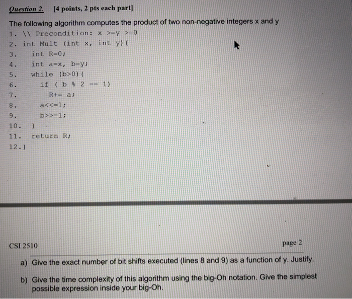 Solved Question 2 14 points, 2 pts each part] The following | Chegg.com