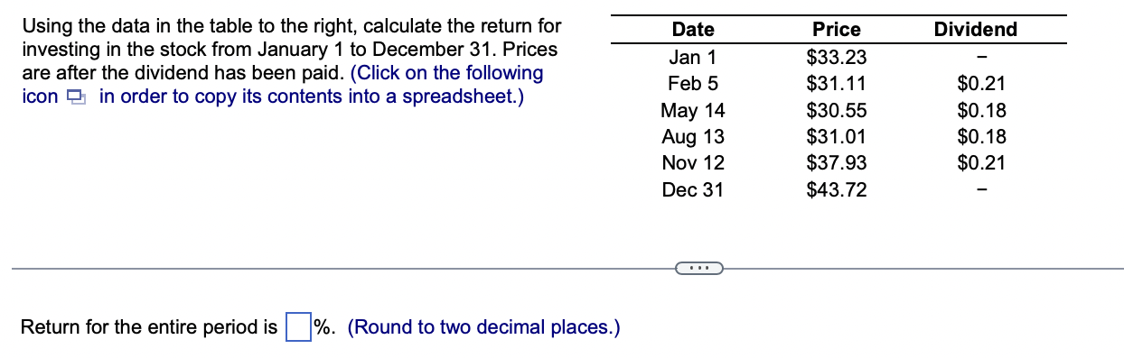 Solved Using the data in the table to the right, calculate | Chegg.com