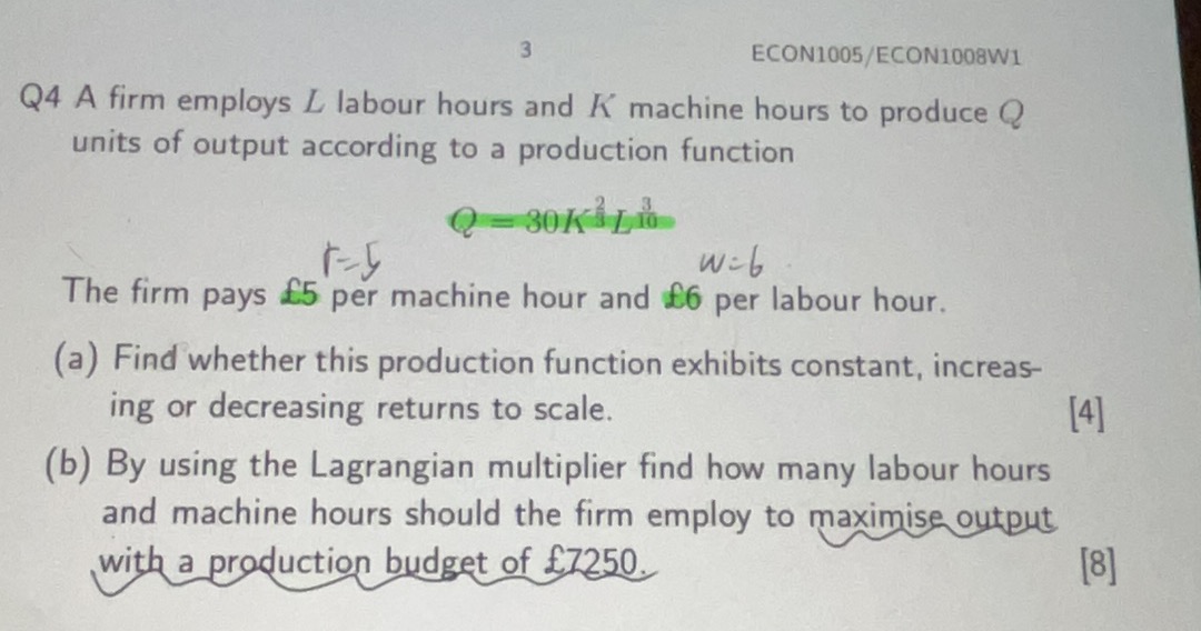 Solved Q4 ﻿A firm employs L ﻿labour hours and K ﻿machine
