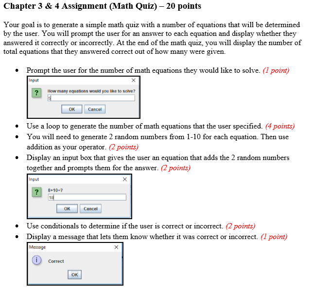 Solved Chapter 3 & 4 Assignment (Math Quiz) - 20 points Your | Chegg.com