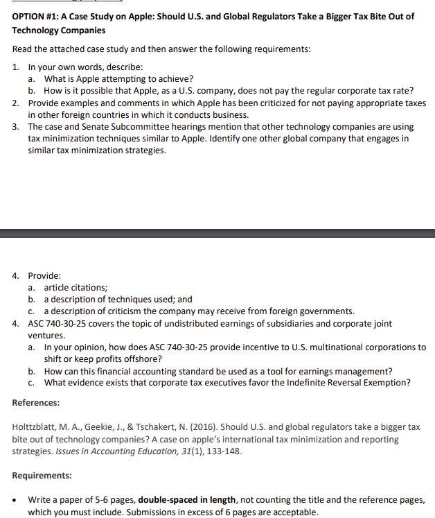 OPTION #1: A Case Study on Apple: Should U.S. and | Chegg.com