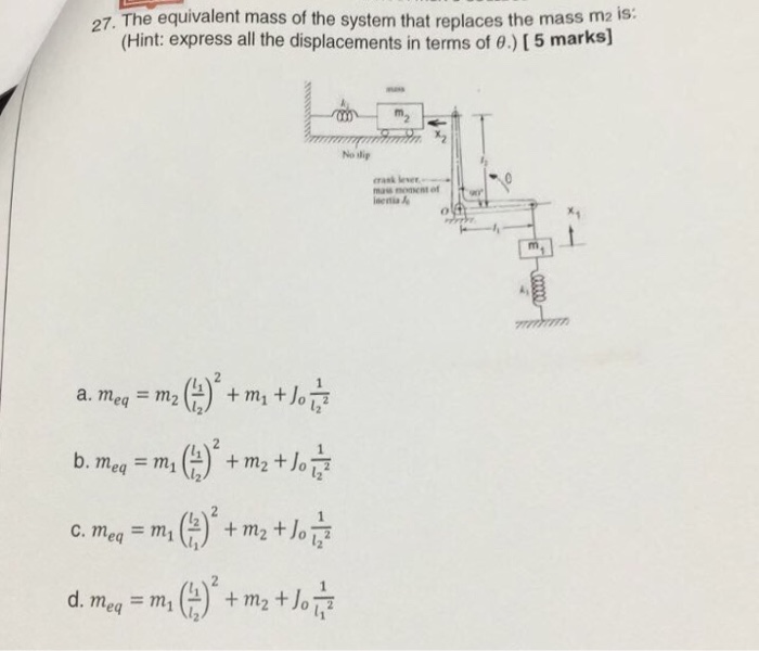 Solved 27. The equivalent mass of the system that replaces  Chegg.com