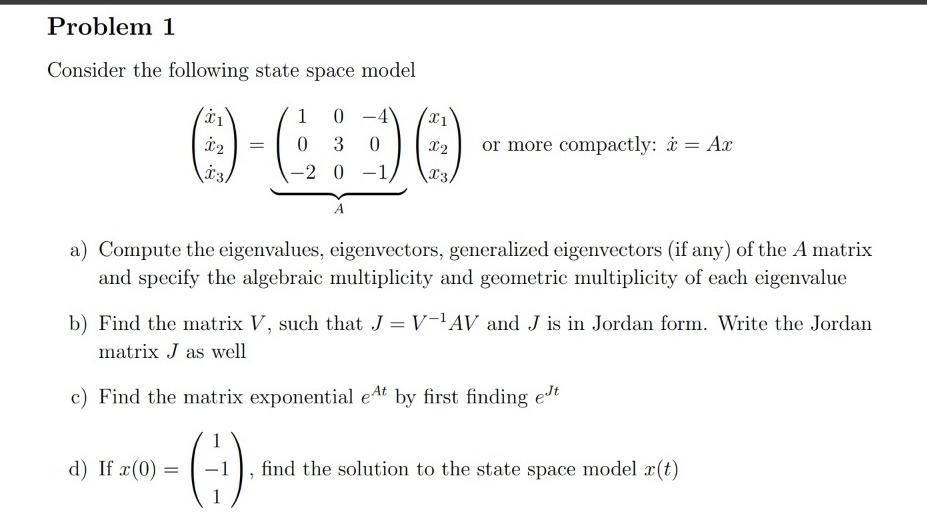 Consider The Following State Space Model | Chegg.com