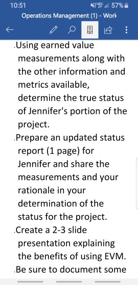 10:51 14 57% operations management (1) - work using earned value measurements along with the other information and metrics av