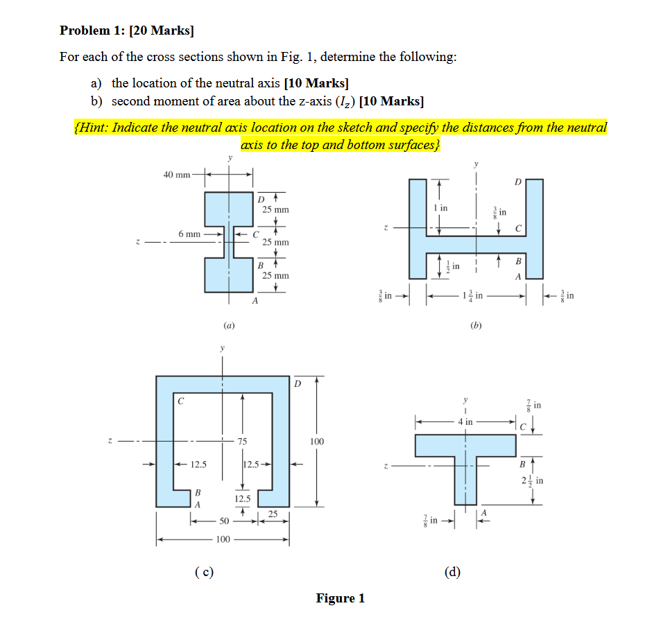 Solved Problem 1: [20 ﻿Marks]For each of the cross sections | Chegg.com