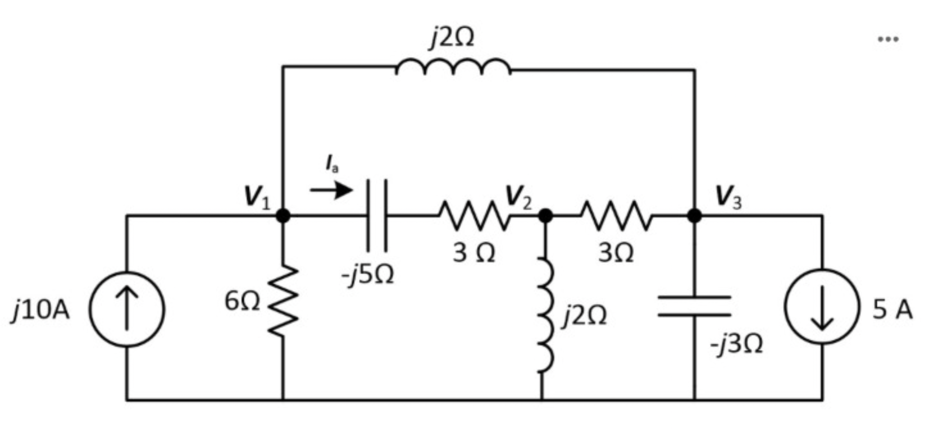 Solved j2Ω ... I, V1 Η V3 WW 3Ω 30 w M -j5Ω j10A ( 1 6Ω j2Ω | Chegg.com