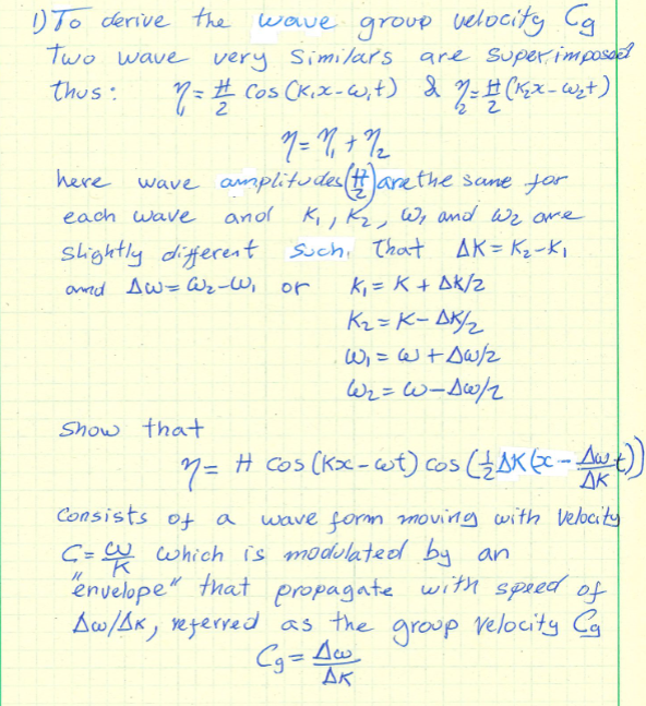 Solved 1) To derive the wave group velocity Cg Two wave very | Chegg.com