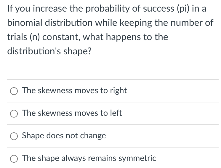 Solved If you increase the probability of success (pi) in a | Chegg.com