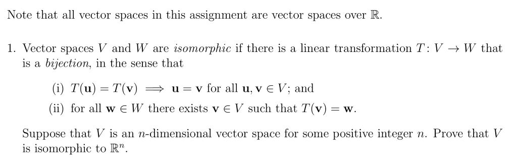 Solved Note that all vector spaces in this question are | Chegg.com