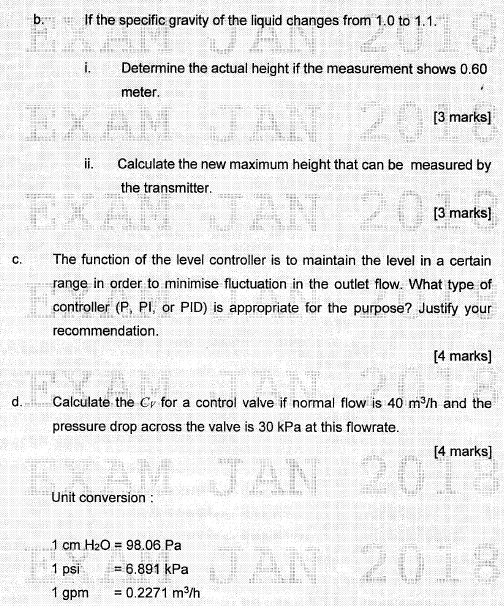 FIGURE Q5 shows a schematic diagram for a feed surge