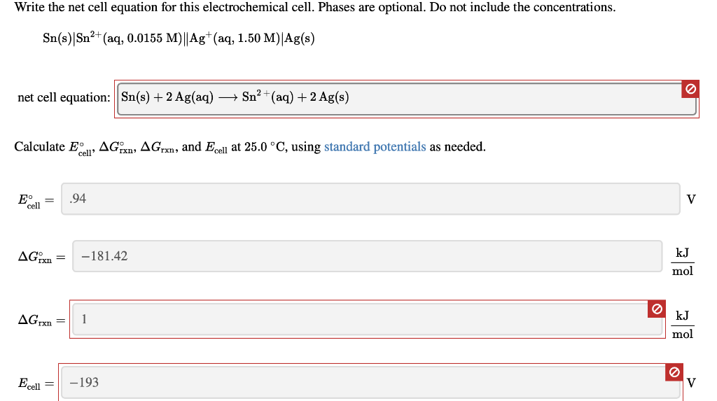 Solved Write the net cell equation for this electrochemical | Chegg.com