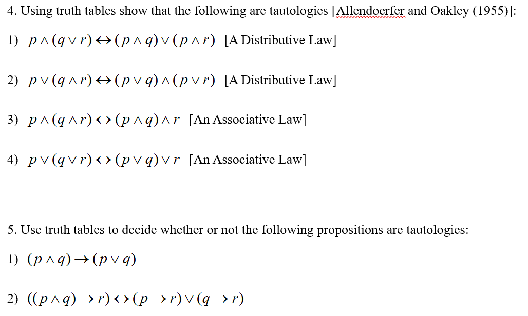 Solved 4 Using Truth Tables Show That The Following Are Chegg Com